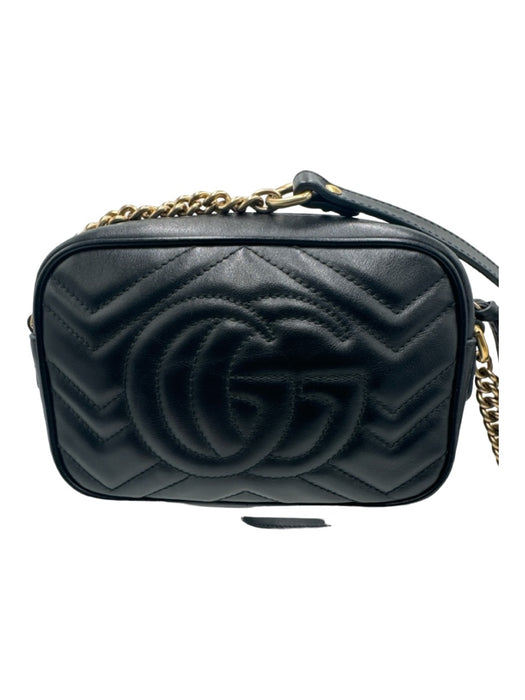 Gucci Black Leather Gold hardware Chain Strap Quilted Crossbody Bag Black / S