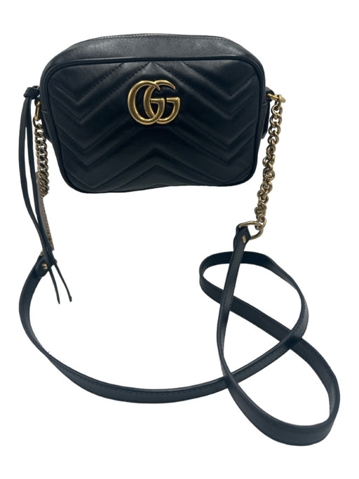 Gucci Black Leather Gold hardware Chain Strap Quilted Crossbody Bag Black / S