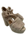 Castaner Shoe Size 38 Creme & Tan Canvas Gingham Block Heel Open Toe Shoes Creme & Tan / 38