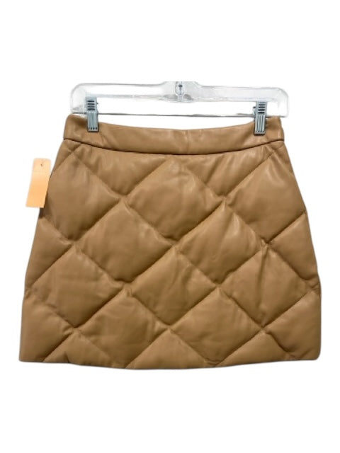 Staud Size 6 Beige Brown PU leather Quilted Buttons Mini Puffer Skirt Beige Brown / 6