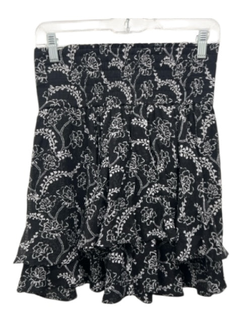 A.L.C. Size 4 Black & White Cotton & Silk Elastic Waist Ruffles Mini Skirt Black & White / 4
