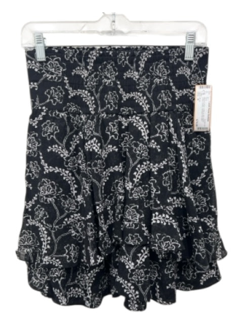 A.L.C. Size 4 Black & White Cotton & Silk Elastic Waist Ruffles Mini Skirt Black & White / 4