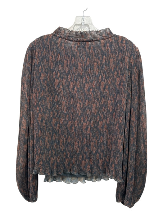 Ganni Size 34 Green & Brown Polyester Pleated Ruffle mock neck Long Sleeve Top Green & Brown / 34