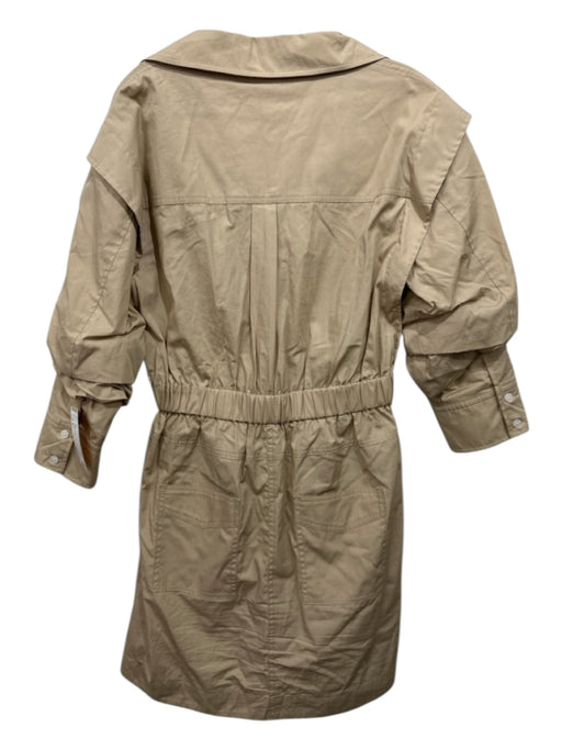 Derek Lam 10 Crosby Size 4 Khaki Beige Cotton Long Gathered Sleeve Buttons Dress Khaki Beige / 4