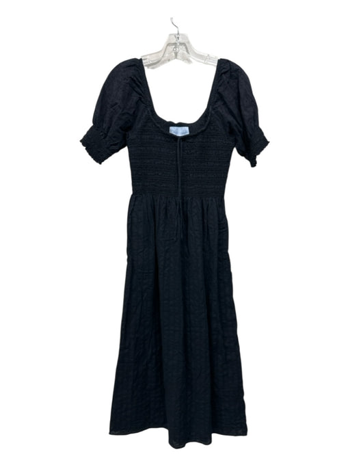 Hill House Size S Black Cotton Short Sleeve Smocked Bodice Textured Midi Dress Black / S
