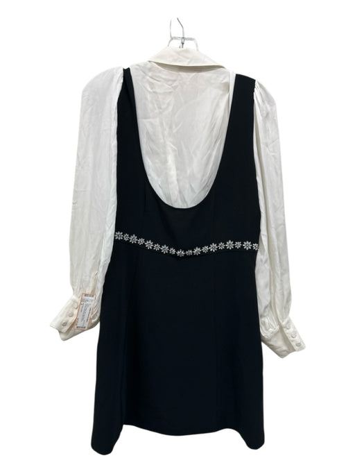 5a7 Cinq a Sept Size 4 Black & White Silk Long Sleeve Layered Bedazzled Dress Black & White / 4