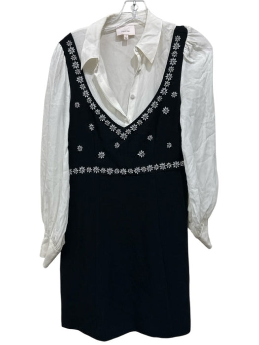 5a7 Cinq a Sept Size 4 Black & White Silk Long Sleeve Layered Bedazzled Dress Black & White / 4