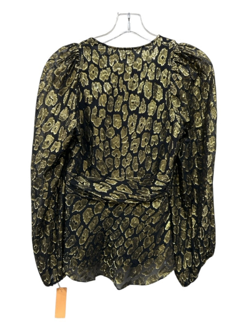 A.L.C. Size 2 Black & Gold Silk & Metallic Long puff sleeve Metallic Thread Top Black & Gold / 2