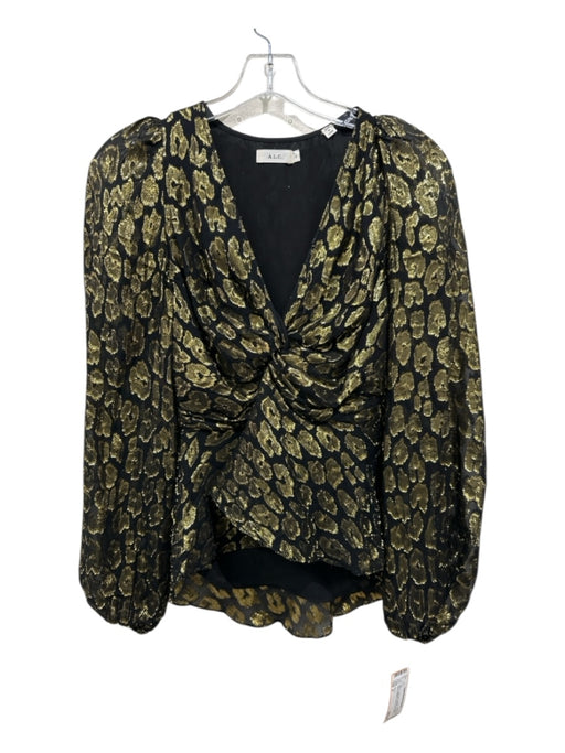 A.L.C. Size 2 Black & Gold Silk & Metallic Long puff sleeve Metallic Thread Top Black & Gold / 2