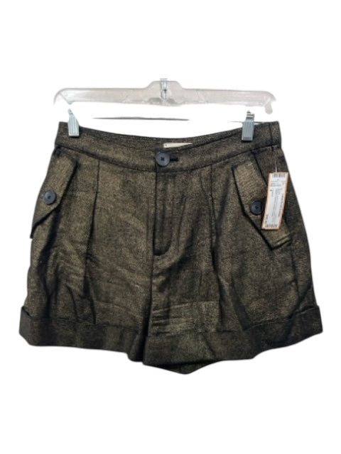 L'agence Size 4 Black & Gold COTTON & LINEN Zip Fly Pleated Pockets Shorts Black & Gold / 4