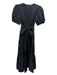 XiRENA Size S Black Cotton Short Puff Sleeve V Neck Back Tie Pockets Dress Black / S