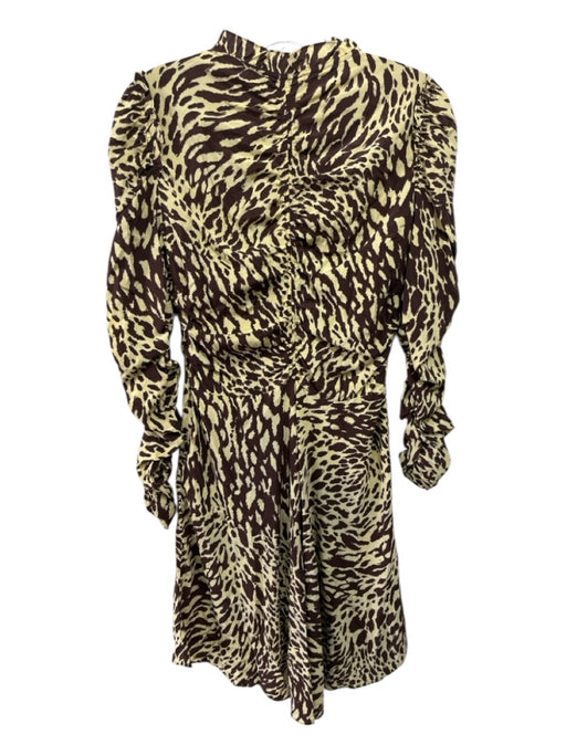 A.L.C. Size 5 Yellow & Brown Silk Long puff sleeve Abstract Print Mini Dress Yellow & Brown / 5