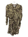 A.L.C. Size 5 Yellow & Brown Silk Long puff sleeve Abstract Print Mini Dress Yellow & Brown / 5