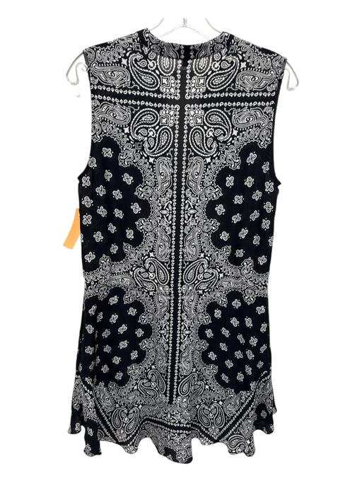 A.L.C. Size 6 Black & White Silk Sleeveless Bandana Paisley Waist Cinch Dress Black & White / 6