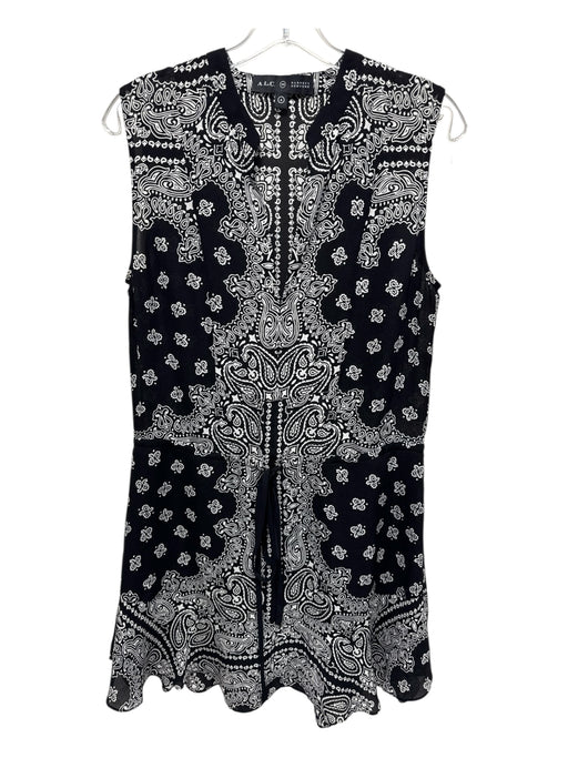 A.L.C. Size 6 Black & White Silk Sleeveless Bandana Paisley Waist Cinch Dress Black & White / 6