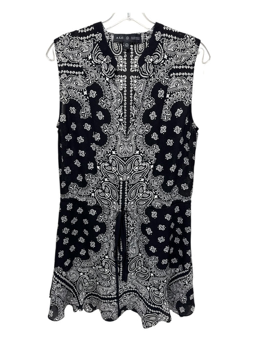 A.L.C. Size 6 Black & White Silk Sleeveless Bandana Paisley Waist Cinch Dress Black & White / 6