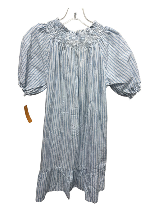 Lake Size XS Blue & White Cotton Short Puff Sleeve Vertical Stripes Dress Blue & White / XS