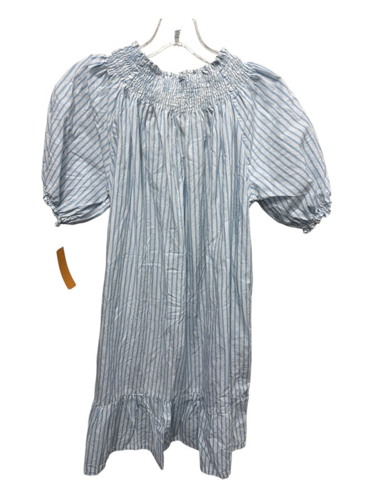 Lake Size XS Blue & White Cotton Short Puff Sleeve Vertical Stripes Dress Blue & White / XS