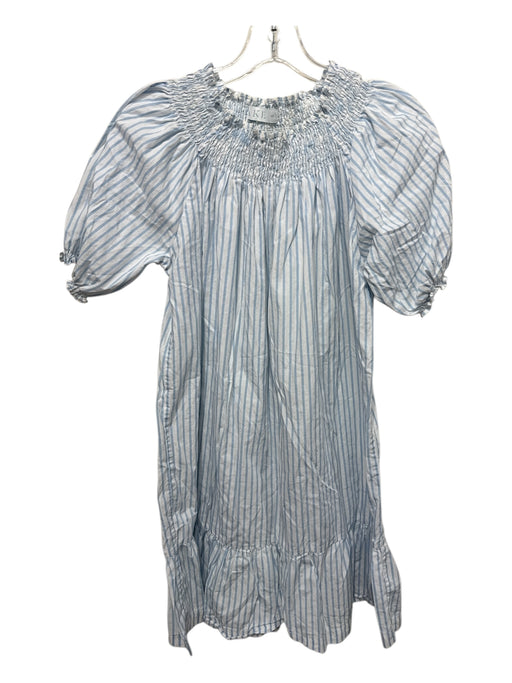 Lake Size XS Blue & White Cotton Short Puff Sleeve Vertical Stripes Dress Blue & White / XS