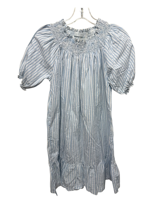 Lake Size XS Blue & White Cotton Short Puff Sleeve Vertical Stripes Dress Blue & White / XS
