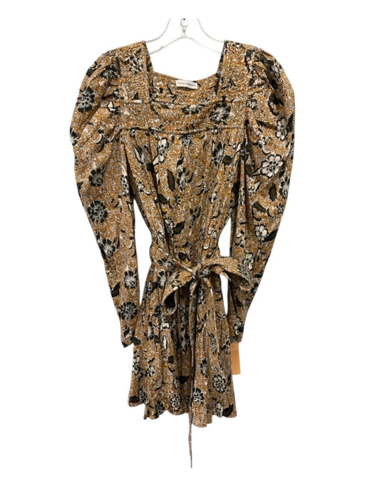 Ulla Johnson Size 4 Yellow, Beige, Black Cotton & Rayon Long puff sleeve Dress Yellow, Beige, Black / 4