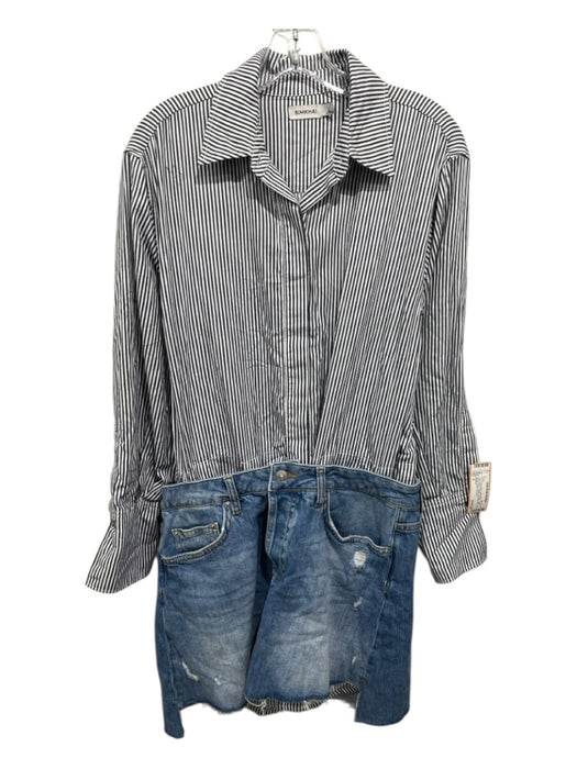 Simkhai Size 6 Navy Blue, White, Blue Cotton Long Sleeve Striped Layered Dress Navy Blue, White, Blue / 6