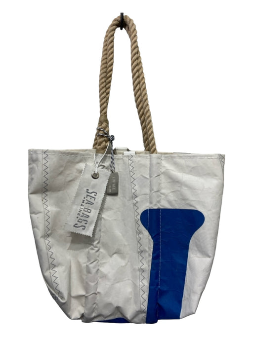 Sea Bags White Blue Beige Sails Rope Strap Distressed Tote Stitch detail Bag White Blue Beige / S