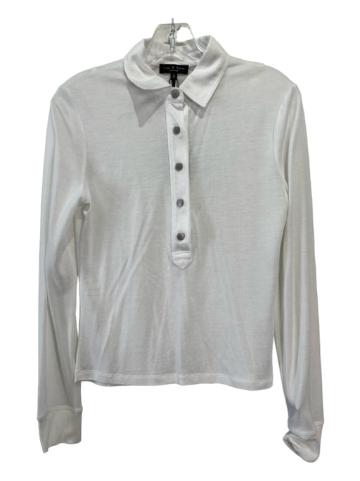Rag & Bone Size S White Lyocell Collar Long Sleeve Button Front Top White / S