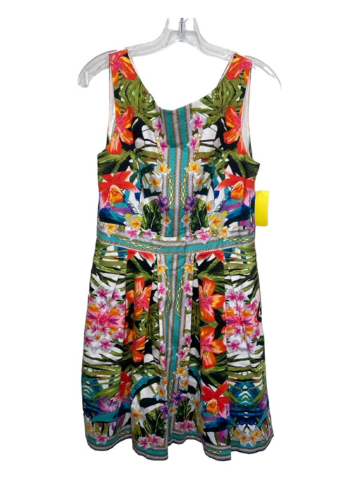 Maggy London Size 12 White & Multi Cotton Blend Sleeveless Abstract Floral Dress White & Multi / 12