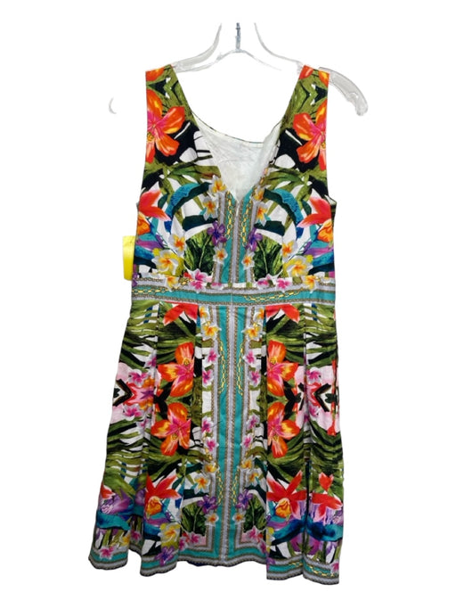 Maggy London Size 12 White & Multi Cotton Blend Sleeveless Abstract Floral Dress White & Multi / 12