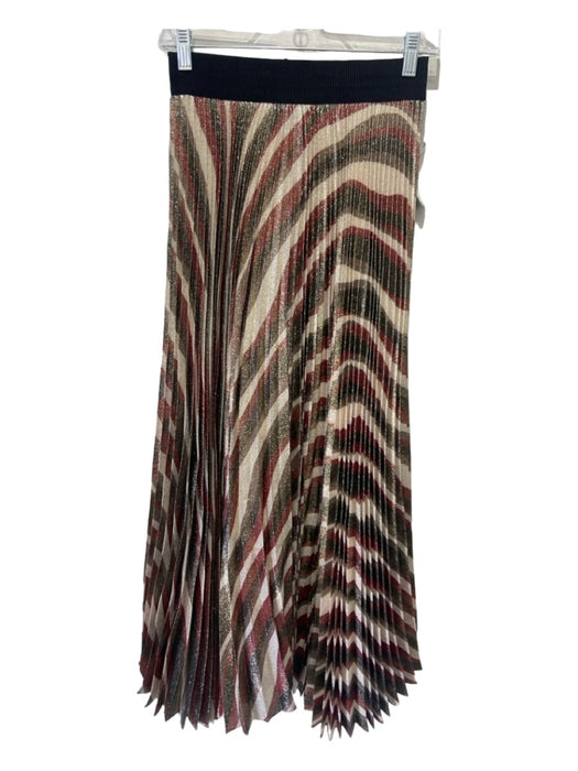 Alice + Olivia Size 4 White Black Red Silk Blend micropleats Maxi Shimmer Skirt White Black Red / 4