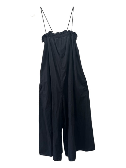 Everlane Size S Black Cotton Spaghetti Strap Wide Leg Ruffle Trim Jumpsuit Black / S