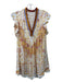 Poupette St. Barth Size XS Cream & Multi Viscose Mini V Neck Floral Dress Cream & Multi / XS