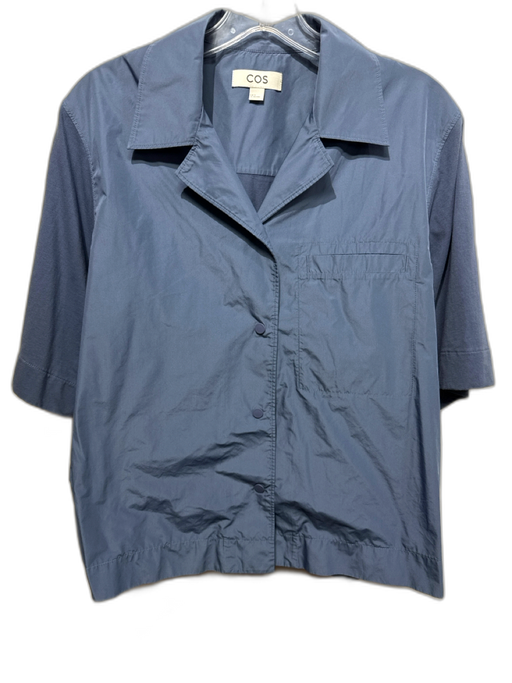COS Size S Blue Polyester Blend Short Sleeve Button Up Mixed Material Top Blue / S
