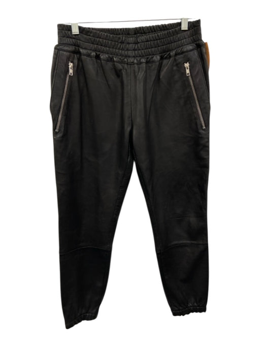 SemSem Size XS/S Black Leather Zip Pocket Elastic Waist Jogger Pants Black / XS/S