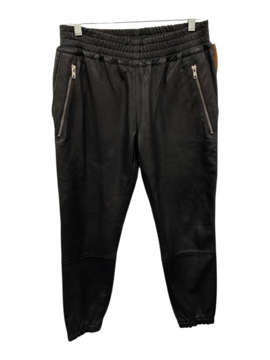 SemSem Size XS/S Black Leather Zip Pocket Elastic Waist Jogger Pants Black / XS/S