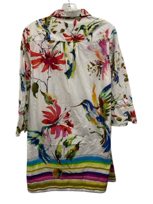 Sara Roka Size 40 White & Multi Cotton Pockets Watercolor Floral Dress White & Multi / 40