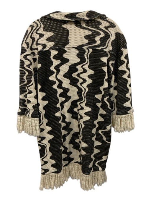 Oas Size S Black & Cream Cotton Collared Pockets Fringe Dress Black & Cream / S