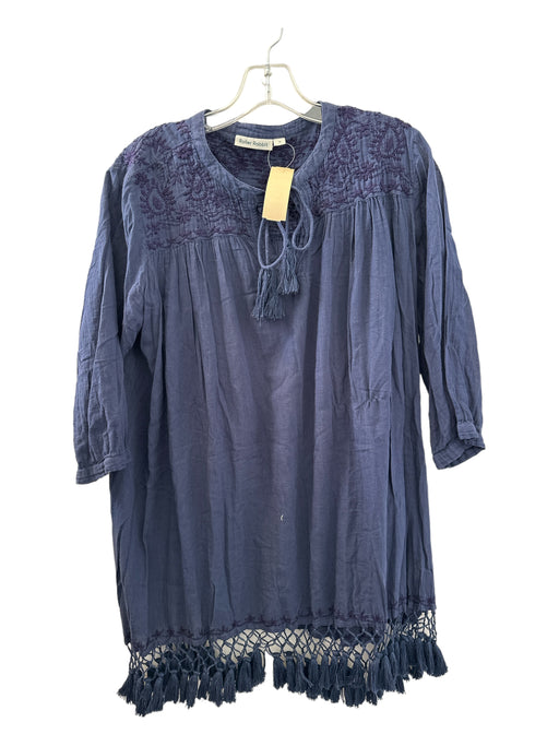 Roller Rabbit Size M Navy Cotton Embroidered Long Sleeve Coverup Navy / M