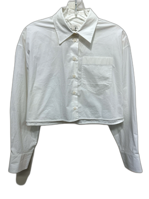 COS Size 4 White Cotton Blend Button Down Long Sleeve Cropped Top White / 4