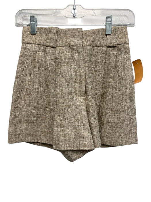 BLAZÉ MILANO Size 00 Beige Linen Blend High Rise Tweed Pleated Shorts Beige / 00