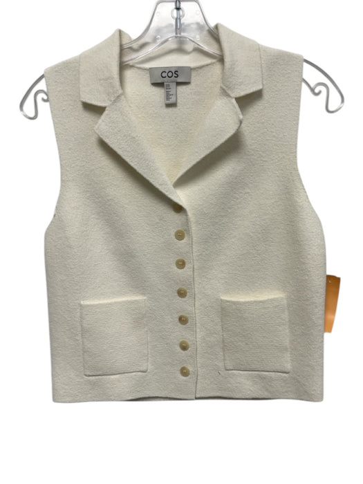 COS Size XS Ivory White Cotton Blend Sleeveless Button Front Patch Pocket Top Ivory White / XS