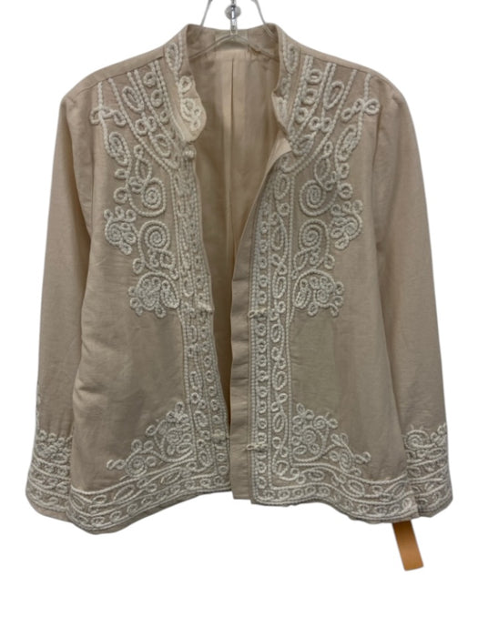 Julia Amory Size XS Beige Cream Cotton & Linen stand collar Buttons Jacket Beige Cream / XS