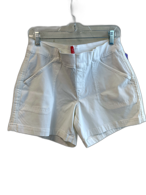 Spanx Size Large White Cotton Blend Stretch Waist Pockets Flat Front Shorts White / Large