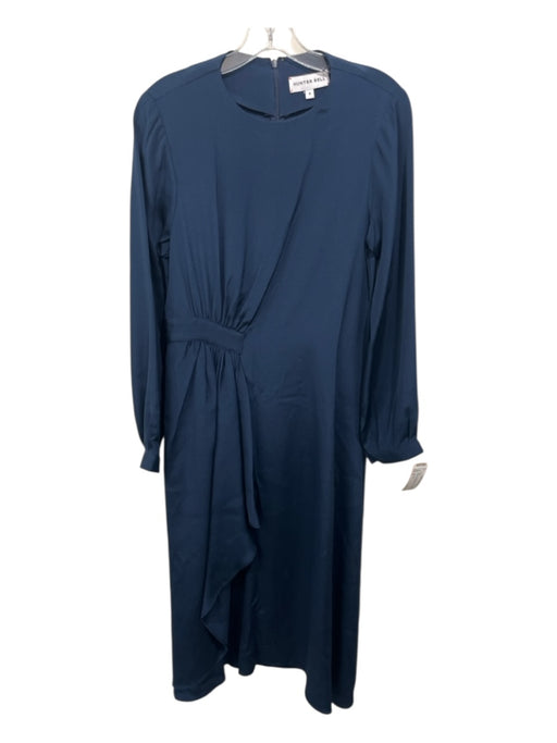 Hunter Bell Size 8 Navy Silk Back Zip Pleated Detail Long Sleeve Dress Navy / 8