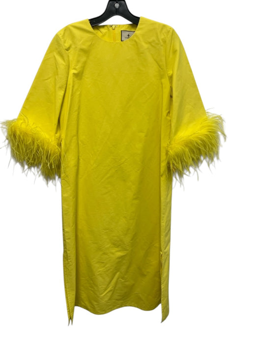 Tuckernuck Size M Yellow Polyester 3/4 Sleeve Feather Trim Dress Yellow / M