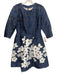 Carolina Herrera Size 8 Blue & Silver Acetate & Silk Pleated Floral Print Dress Blue & Silver / 8