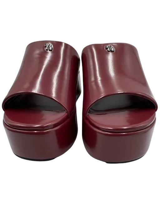 Larroude Shoe Size 7 Maroon Red Leather Upper Rubber Sole Logo Open Toe Sandals Maroon Red / 7