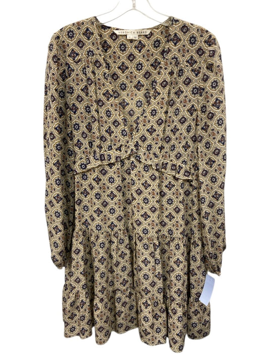 Veronica Beard Size 12 Blue, Orange, Yellow Silk Long Sleeve Floral V Neck Dress Blue, Orange, Yellow / 12
