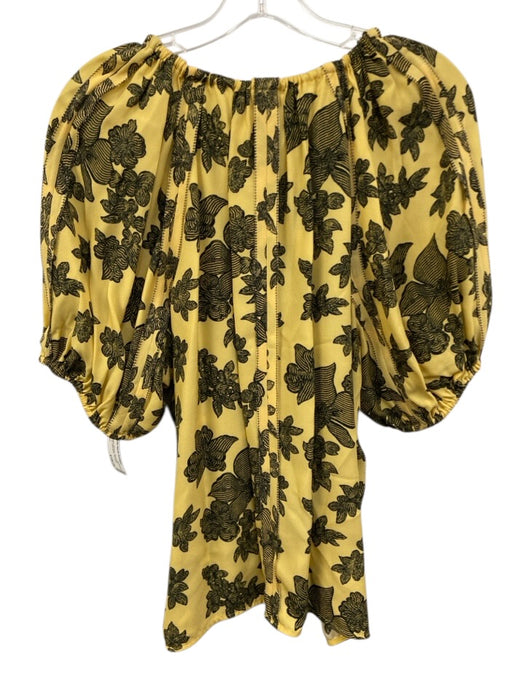 Ulla Johnson Size 10 Yellow & Black Viscose Short Puff Sleeve Floral Top Yellow & Black / 10